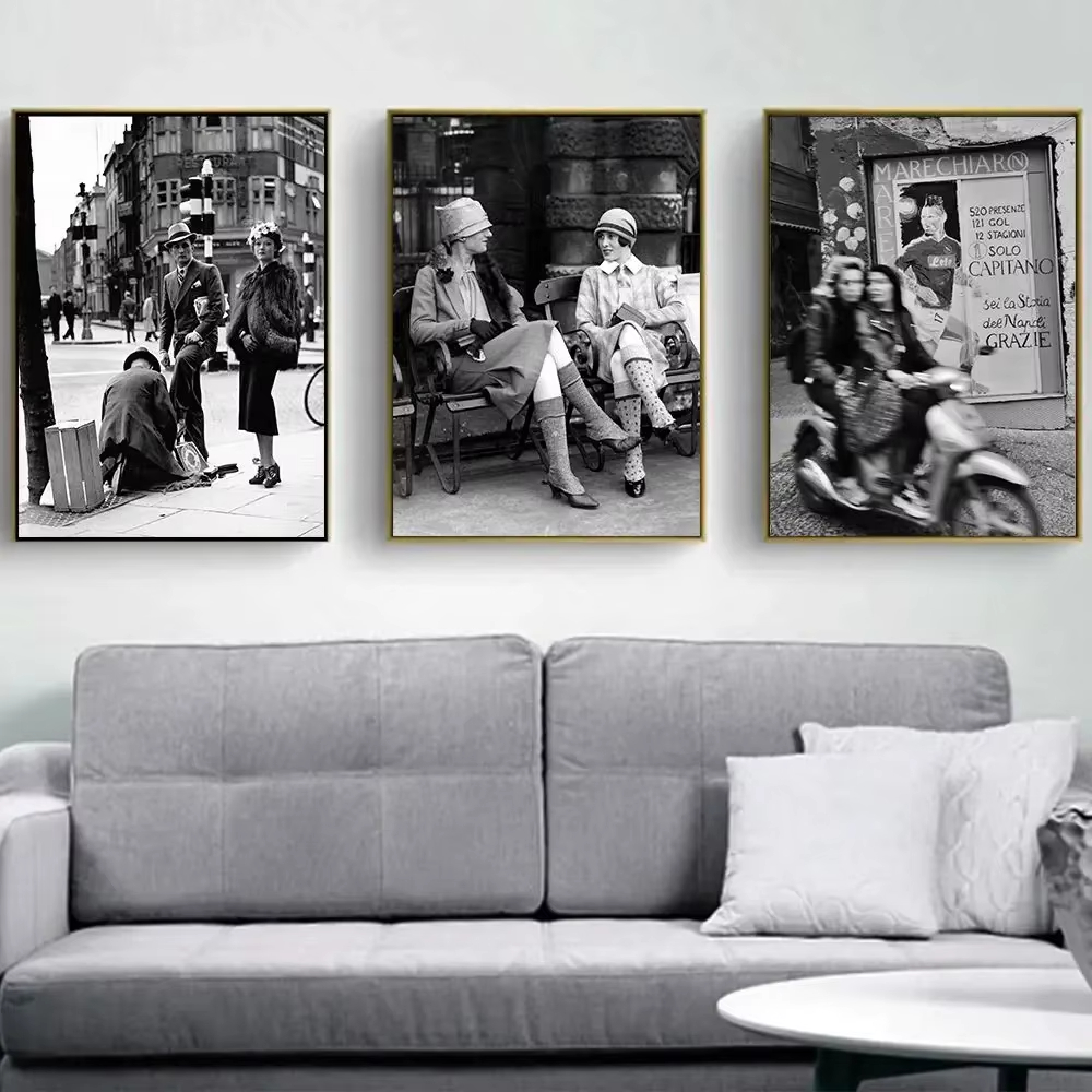 Street Fashion Paris - Mode Cetak Fotografi Vintage Hitam Putih