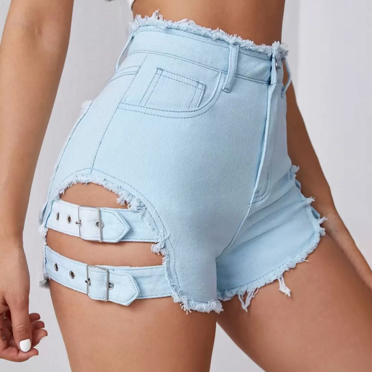 Street Fashion Hot - Celana Pendek Denim Wanita Pinggang Tinggi