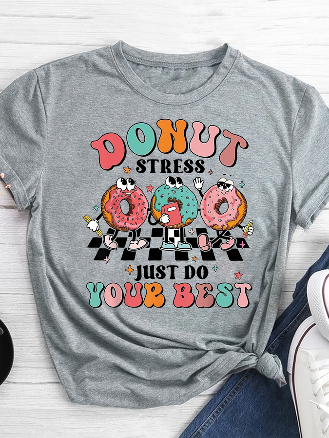 Street Fashion Trend 2025 - Kaos Cetak Donat Kartun, Atasan Kasual