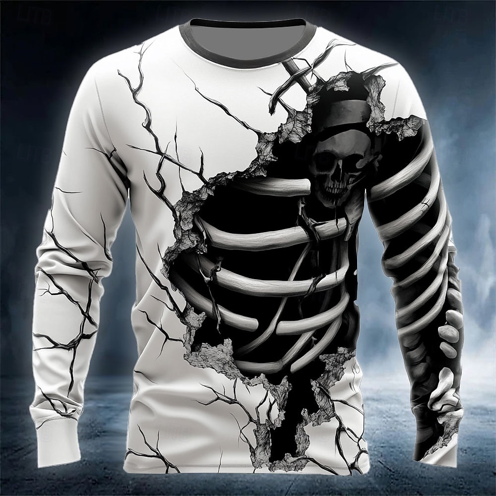 Street Fashion China - Kaos Pria Cetak Tengkorak 3D Lucu,