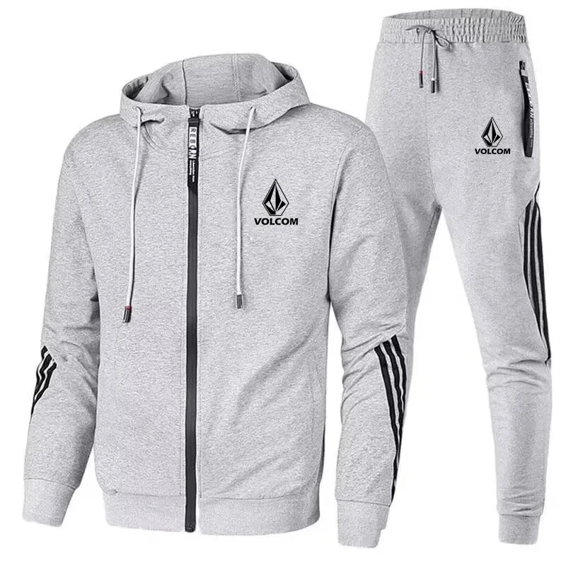Street Fashion China - Setelan Olahraga Hoodie Beritsleting dengan Garis