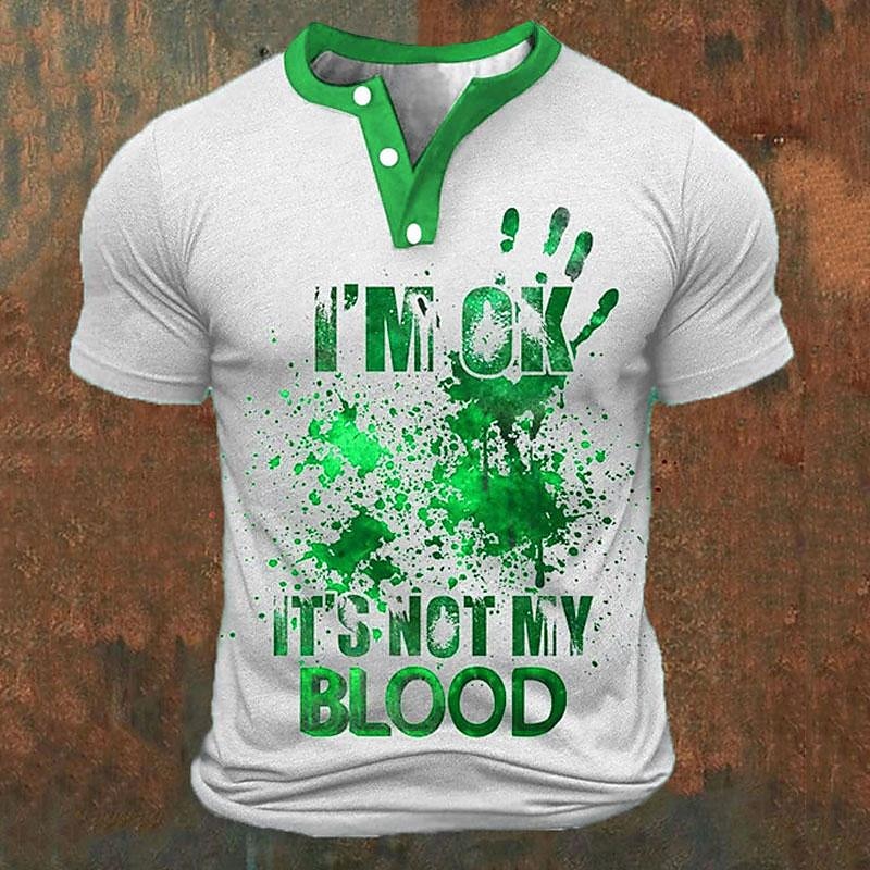 Kaos Henley Pria Cetak Huruf 3 - Street Fashion China ulasan dan harga