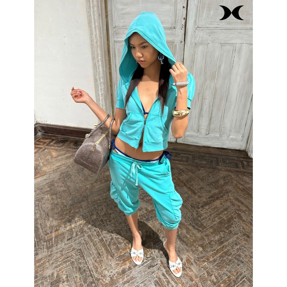 Setelan jaket hoodie pendek be - Street Fashion Women ulasan dan harga